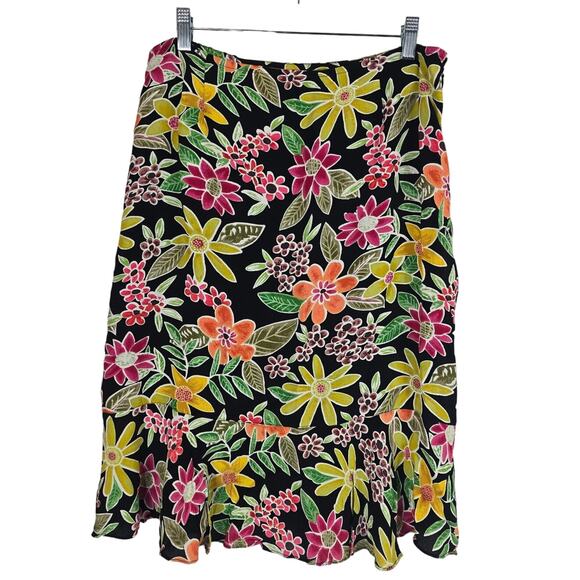 Chico's Design Ruffle Hem Vibrant Floral Knee Length Skirt 3 - L - Picture 1 of 4